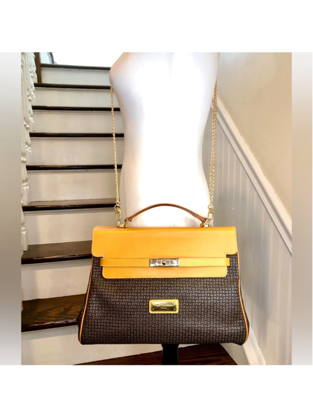 TED LAPIDUS Caramel Leather Top Handle & Monogram Embossed Crossbody Satchel - Picture 16 of 17
